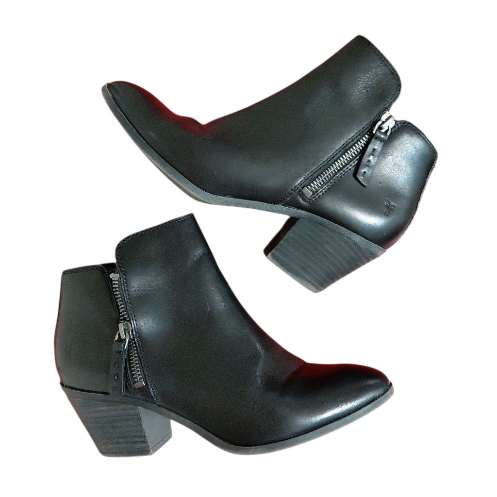 Frye Judith Black Leather Ankle Boot Women's Black Heeled Bootie Size 6.5 M